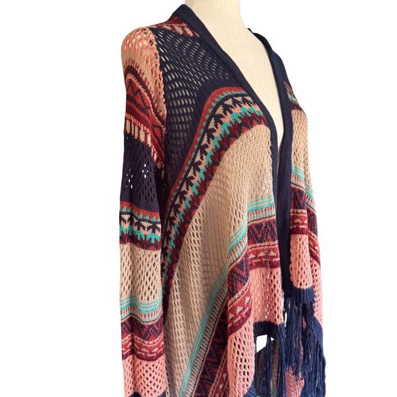 Say What open front Asymmetrical Cardigan Sweater Sz S Boho Western Aztec Knit - Picture 3 of 13